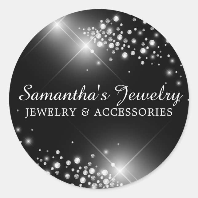 Adesivo Redondo Joias de diamante de gem prata (Frente)