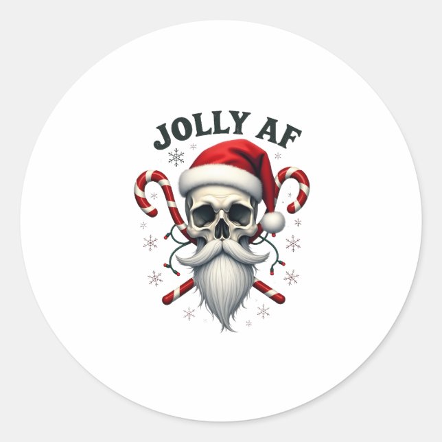 Adesivo Redondo Jolly Af Christmas Skull Santa Hat Happy Xmas Holi (Frente)
