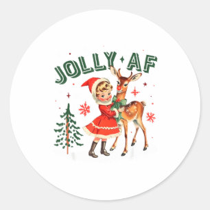 Adesivo Redondo Jolly Af Natal Retro 50s Garota Fofa E Cervo Vi