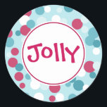 Adesivo Redondo Jolly Dot Christmas Stickers<br><div class="desc">Bolinhas azuis e vermelhas decoram esses adesivos de férias Jolly. Estes adesivos são excelente para sacos de presentes,  artesanatos de férias,  envelopes,  cozinha,  assar,  etc...  Personalize o texto para atender às suas necessidades. O design é da arte original.</div>