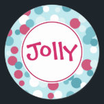 Adesivo Redondo Jolly Dot Christmas Stickers<br><div class="desc">Bolinhas azuis e vermelhas decoram esses adesivos de férias Jolly. Estes adesivos são excelente para sacos de presentes,  artesanatos de férias,  envelopes,  cozinha,  assar,  etc...  Personalize o texto para atender às suas necessidades. O design é da arte original.</div>
