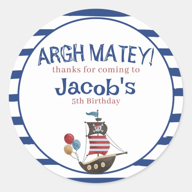 Adesivo Redondo Jolly Roger Pirate Festa de aniversário a favor co (Frente)