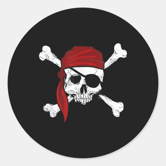 Adesivo Redondo Jolly Roger Pirate Tee Fun Pirates Skull E Cross (Frente)