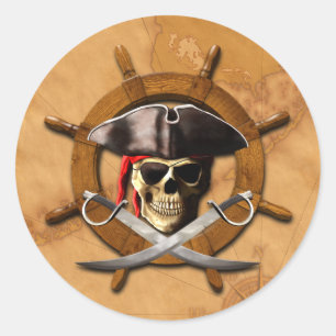 Adesivo Redondo Jolly Roger Pirate Wheel