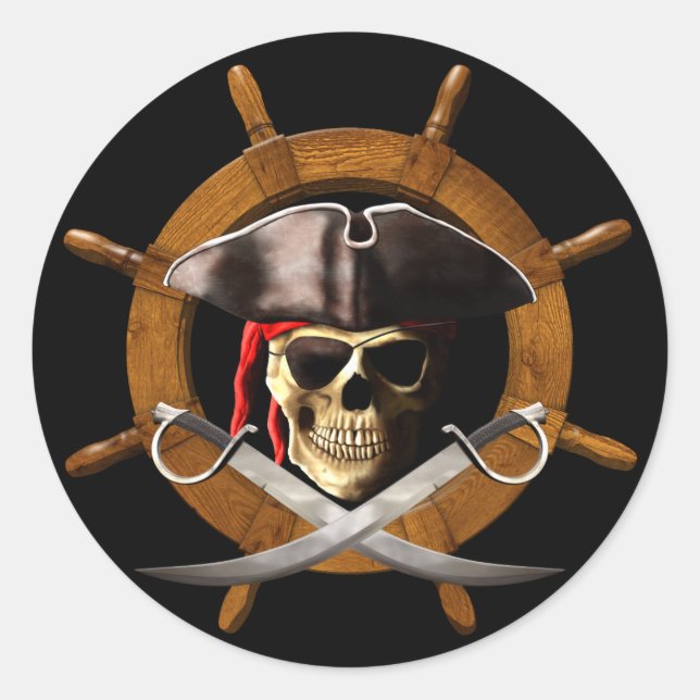 Adesivo Redondo Jolly Roger Pirate Wheel (Frente)