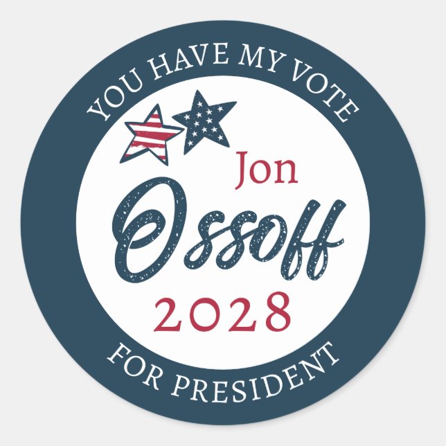 Adesivo Redondo Jon Ossoff para Presidente 2028  (Frente)