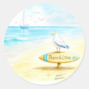 Adesivo Redondo Jon Seagull - Paz & Amor