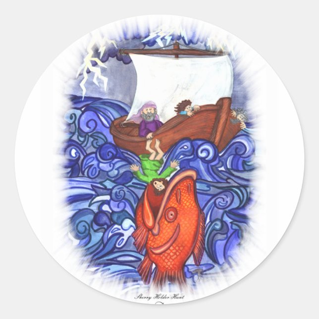 Adesivo Redondo Jonah e o Peixe Grande (Frente)