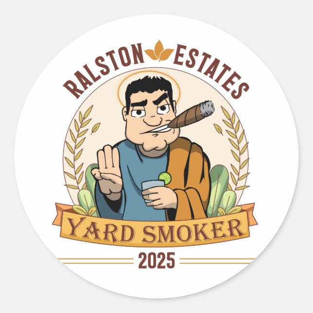 Adesivo Redondo Jornal Oficial Ralston Estates Yard Smoker 2025 (Frente)