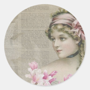 Adesivo Redondo Jornal Vitoriano Steampunk Lady Pink
