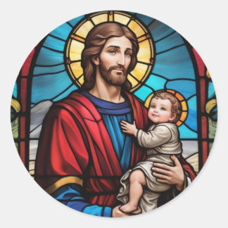 Adesivo Redondo Joseph e o Bebê Jesus Cristão Vidro Mantido