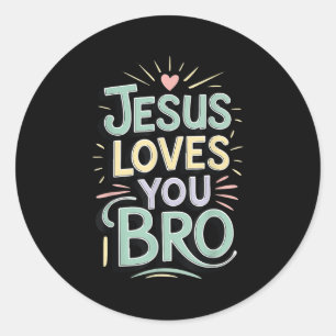 Adesivo Redondo Jovem Jesus Ama Você Irmão Engraçado Cristão Deus 