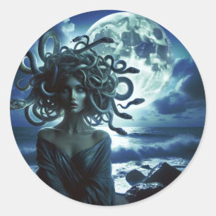 Adesivo Redondo Jovem Medusa Bonita pela Lua & Oceano