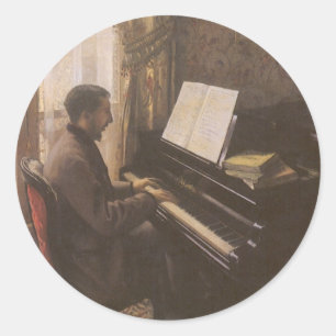 Adesivo Redondo Jovem Tocando Piano por Gustave Caillebotte