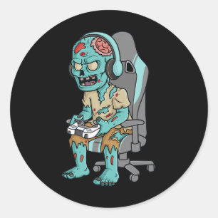 Adesivo Redondo Jovens do Gamer Halloween Zombie assustam Jovens A