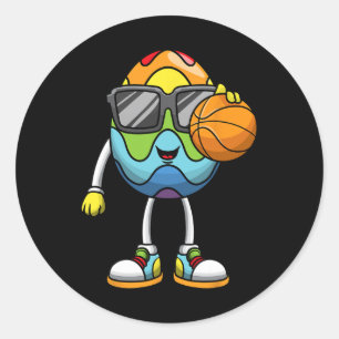 Adesivo Redondo Jovens Homens Jogando Basquete Jogando Ovo Em Pásc