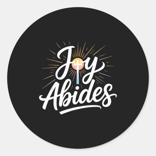 Adesivo Redondo Joy Abides Christian Cross Sunbeam Faith Insration (Frente)