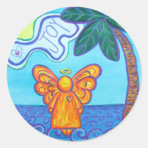 Adesivo Redondo Joy Beach Guardian Angel Art Stickers Personalizad