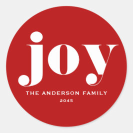 Adesivo Redondo JOY Bold Typografia Natal Moderno Vermelho