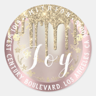 Adesivo Redondo Joy Christmas Return RSVP Rosa Dourado Snow Spark