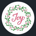 Adesivo Redondo Joy Christmas Sticker<br><div class="desc">Joy Christmas Sticker Criado por Inky_Ar Disponível em diferentes tamanhos e estilos Forma: Classic Round Sticker Faça seu estilo único criando adesivos personalizados para cada ocasião! De envios especiais e reservas para atividades infantis e projetos DIY, você encontrará esses adesivos como excelente para tantos usos. Adicione seus próprios designs, padrões,...</div>
