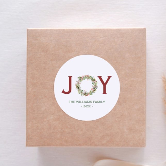 Adesivo Redondo Joy Christmas Wreath Family Name (Criador carregado)