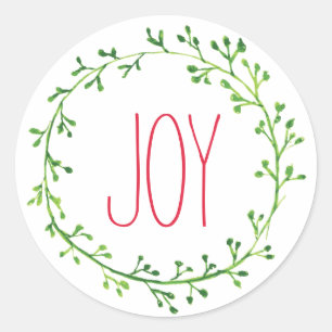 Adesivo Redondo Joy Christmas Wreath Typoographic Cotes Stickers