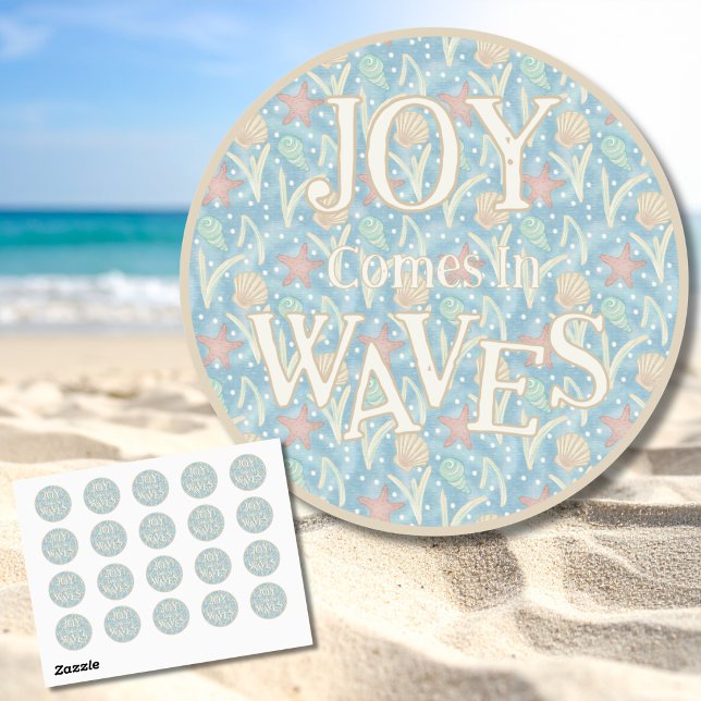 Adesivo Redondo Joy Comes in Waves – Boho Beach  (Joy Comes in Waves – Boho Beach Round Sticker Set)