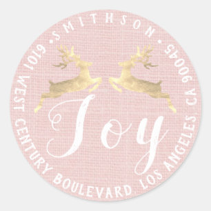 Adesivo Redondo Joy Deer Christmas Return RSVP Linen Rustic Rosa