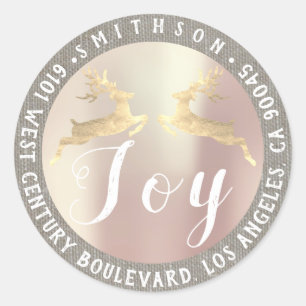 Adesivo Redondo Joy Deer Christmas Return RSVP Rosa Linen