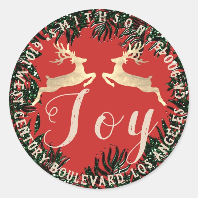 Adesivo Redondo Joy Deer Holiday Devolve RSVP Wood Russo Vermelho  (Frente)
