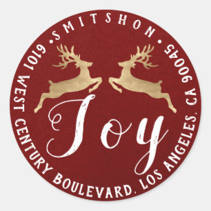 Adesivo Redondo Joy Deers Holiday Return Endereço Burgund Dourado