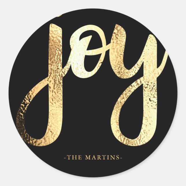 Adesivo Redondo Joy Faux Dourado Typografia Vinheta de Natal (Frente)