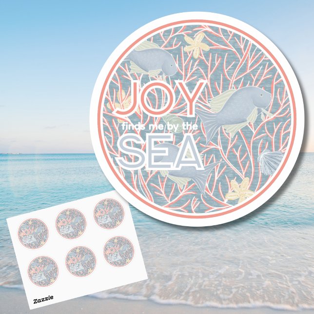 Adesivo Redondo Joy Finds Me By The Sea – Boho Beach  (Modern Coastal Round Stickers for Planners, Journals, and More)