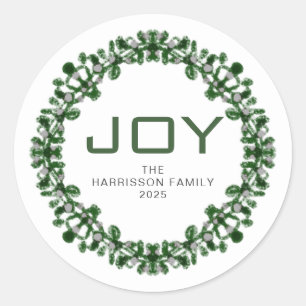 Adesivo Redondo Joy Floral Christmas Wreath Family