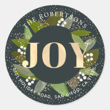 JOY Green Foliages Marinho Blue Address Sticker