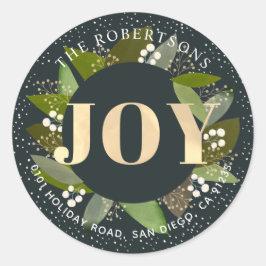 Adesivo Redondo JOY Green Foliages Marinho Blue Address Sticker