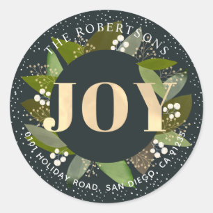 Adesivo Redondo JOY Green Foliages Marinho Blue Address Sticker