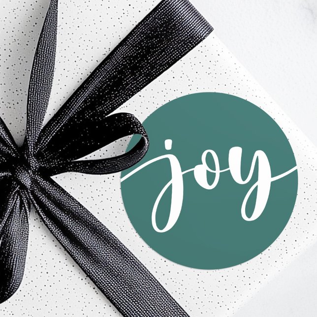 Adesivo Redondo Joy guião simples tipografia verde Natal (Joy cute script simple typography green Christmas Classic Round Sticker)