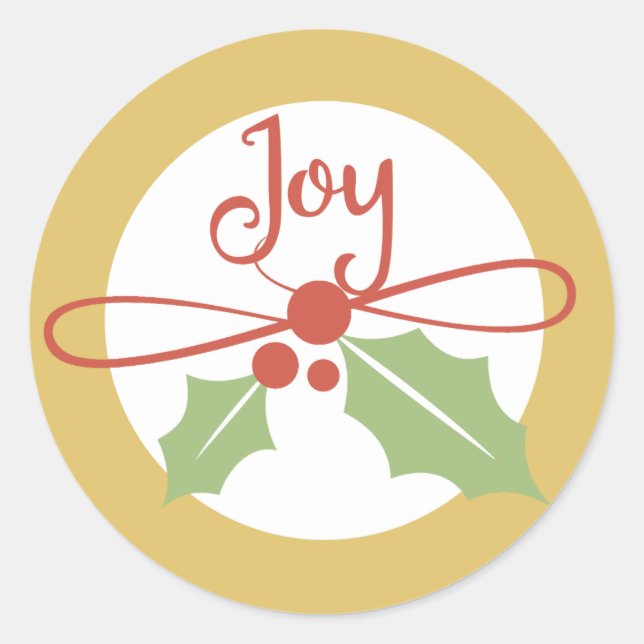 Adesivo Redondo Joy Holly Dourado e Red Christmas Stickers (Frente)