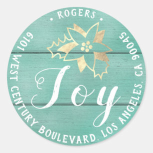 Adesivo Redondo Joy Holly Holiday Return Endereço Rustic Dourado M