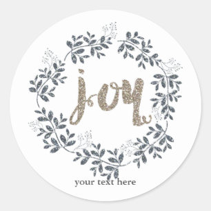 Adesivo Redondo JOY Leaf Wreath Rustic Holiday Sticker Dourado