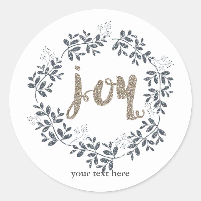 Adesivo Redondo JOY Leaf Wreath Rustic Holiday Sticker Dourado (Frente)