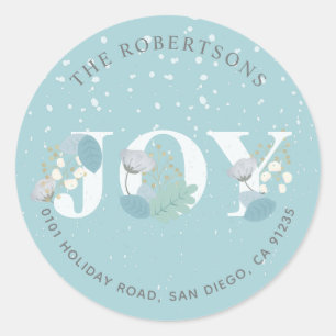 Adesivo Redondo JOY Light Blue Floral Snowfall Address Sticker