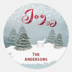 Adesivo Redondo Joy Modern Watercolor cena de inverno Clássica Ron