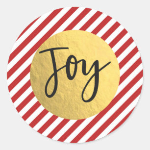 Adesivo Redondo JOY Natal Férias Listras Vermelhas Brancas Folha D