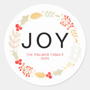 Adesivo Redondo Joy - Nome da família Floral Christmas Wreath