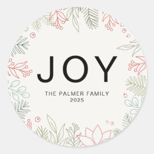 Adesivo Redondo Joy - Nome da família Floral Christmas Wreath