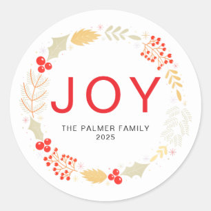 Adesivo Redondo Joy - Nome da família Floral Christmas Wreath