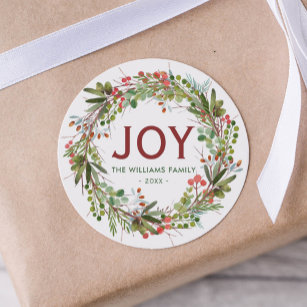 Adesivo Redondo Joy - Nome da Família Wreath de Natal